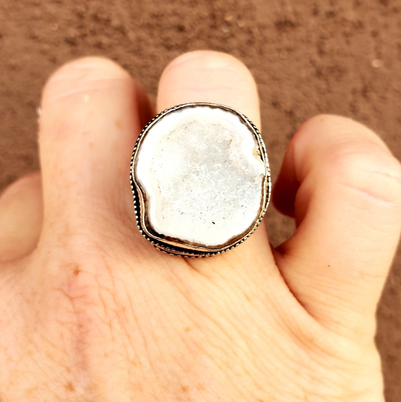 New Solar Agate Druzy 925 Silver Ring. - Picture 5 of 16
